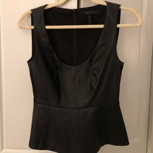 Black leather BCBGMAXAZRIA peplum top XS.